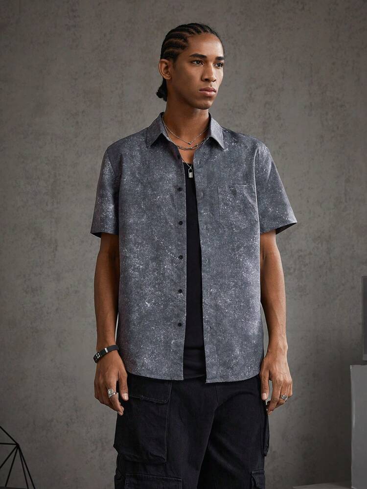 Men's Casual Tie-Dye Letter Printed Shirt