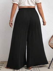 SHEIN CURVE+ Plus Size Women's Wide Leg Pants With Waist Tie