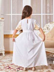 Ramadan Girls Middle East Style Modest Golden Ribbons Banquet Dress - Gold - View 2