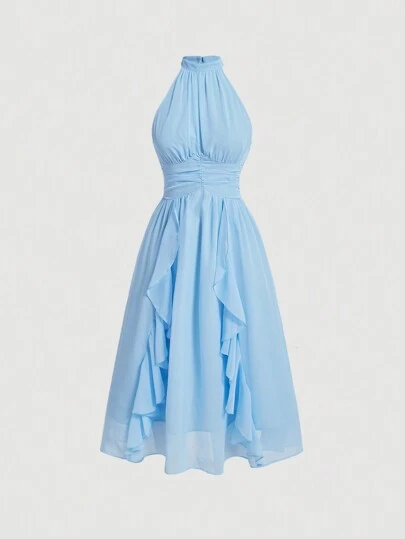 SHEIN MOD Abito elegante da donna con collo a canottiera, arricciature e balze