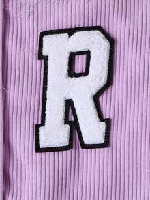 女大童字母貼布毛茸邊連帽加絨內裏夾克 - 彩色 - 查看 4