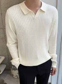 DAZY Men Solid Ribbed Knit Jumper - Apricot - View 4