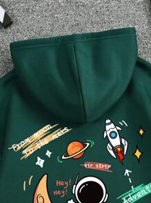 Manfinity Dauomo Men's Hoodie Sweatshirt With Astronaut And Alien Printed Pattern - Dark Green - View 3