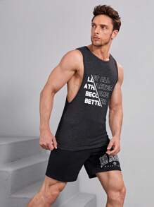 Manfinity Sport Corelite Men Slogan Graphic Sports Tank Top Workout Tops - Black - View 3