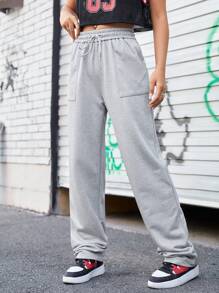 Streetz SHEIN Sport 女性運動縮口褲,帶束口腰帶和口袋 - 灰色 - 查看 1