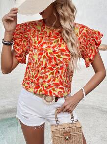 Breezaya Men's Casual All-Over Printed Round Neck Short Sleeve Shirt - Red - View 4