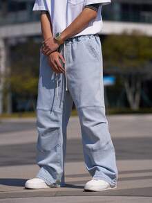 Manfinity Hypemode Pantalones De Mezclilla Con Cordón De Talla Grande Para Hombres - Azul - Ver 4