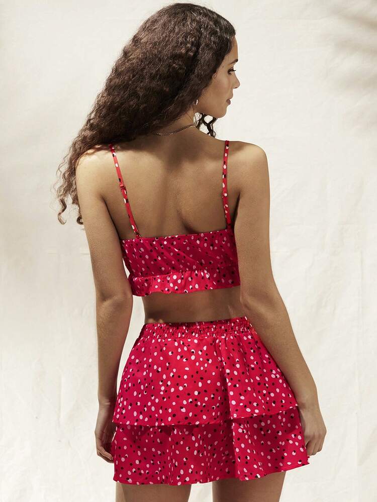 Ladies' Spotted Printed Cami Top And Skirt Set