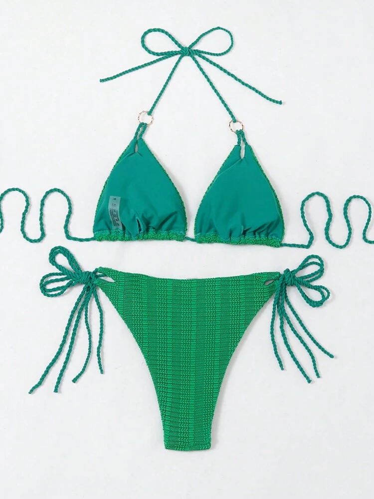 Women's Solid Color Textured Bikini Set Summer Beach