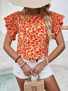 Breezaya Men's Casual All-Over Printed Round Neck Short Sleeve Shirt - Red - View 3