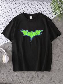 SHEIN Tween Boy 鬆身休閒夜光蝙蝠圖案圓領短袖t恤 - 黑色 - 查看 8