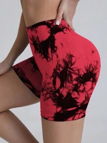 Easithlete Ladies' Seamless Tie-dye Sport Shorts - Red - View 5