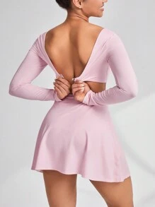CourtClass Women's Hollow Out Back Long Sleeve Sports Dress,Women Tennis Outfitathletic Dress