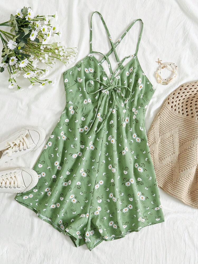 Women's Floral Print Spaghetti Strap Romper