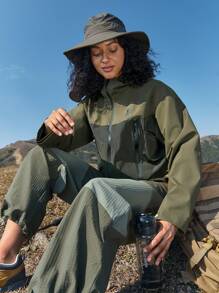 In My Nature Women's Colorblocked Hooded Outdoor Raincoat Jacket - Army Green - View 6