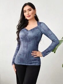 Modelyn Của phụ nữ Tay áo dài Áo thun Với Chi tiết xếp nếp - Nhiều màu - Xem 4