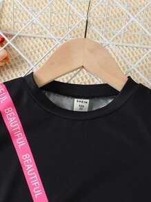 SHEIN 女小童卡通圖案T恤&豹紋印花短褲