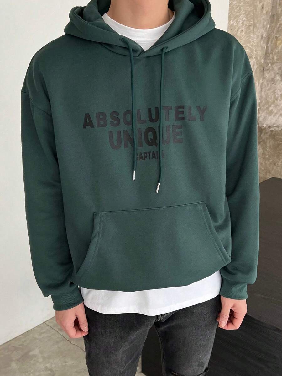 DAZY Nam Slogan In Dây rút Hoodie - màu xanh lá - Xem 1