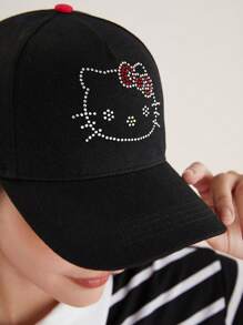 HELLO KITTY AND FRIENDS | SHEIN 水钻刺绣日常佩戴黑色棒球帽，防紫外线 - 黑色 - 查看 7