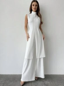 Firerie 高領無袖純色上衣與寬鬆休閒褲2入組