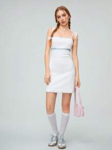 SHEIN Qutie Women's Patchwork Lace Spaghetti Strap Bodycon Dress