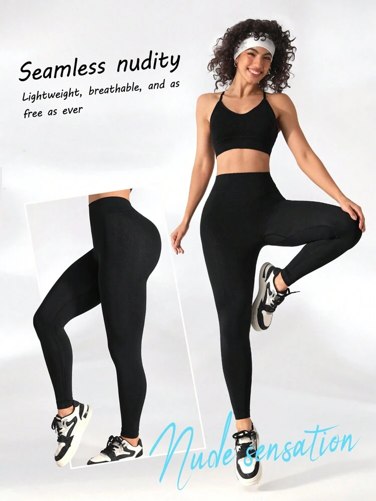 Women's Solid Color Wide Waistband Athletic Leggings