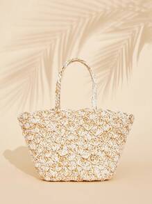 SHEIN VCAY Music Festival Picnic Vacation Crochet Tote - White - View 2