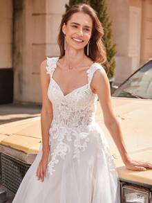 Sparkling Sequin Embroidered Patchwork Mermaid Wedding Dress - Beige - View 5