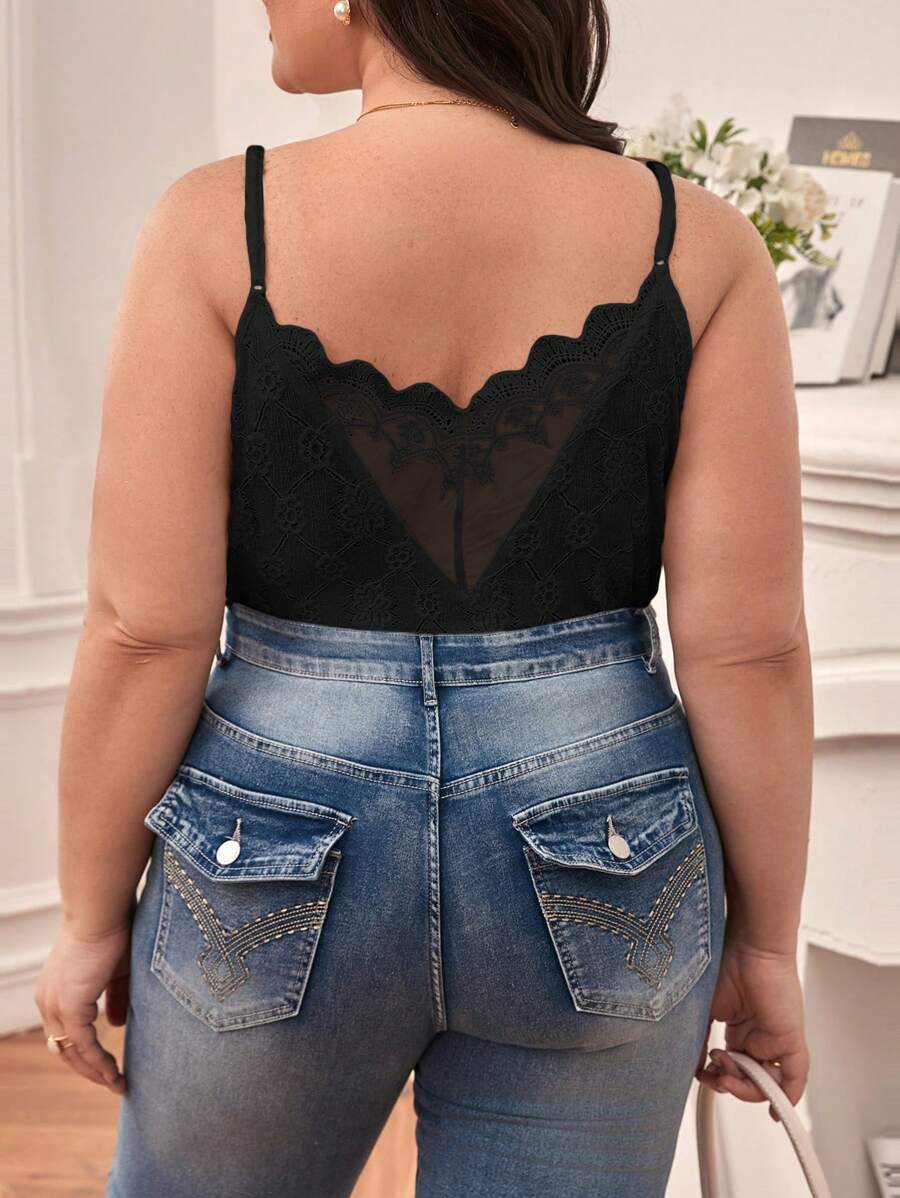 SHEIN Frenchy Kích thước lớn Của phụ nữ Cắt vỏ sò Dây đeo Mì Ý  Áo ba lỗ - màu đen - Xem 1