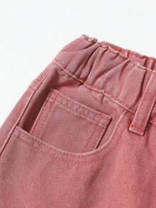 Thiếu niên Cô gái Mát mẻ Phong cách đường phố Đau khổ Màu hồng Eo đàn hồi Cargo Túi Lỏng lẻo phù hợp Quần legging thẳng - Hồng - Xem 3