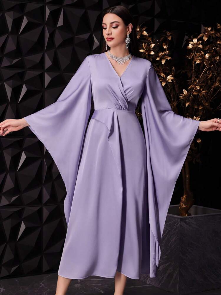 Women's Solid V Neck Floor-Length Arabic Style Dress,Elegant Evening Party Dress Long Evening Dresses