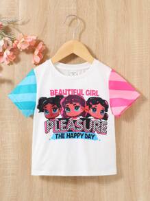 SHEIN Trẻ Cô gái Mát mẻ & Đường phố Mùa xuân/Mùa hè Dệt kim Khối màu Ngắn tay Áo thun Với Vòng cổ - Nhiều màu - Xem 1