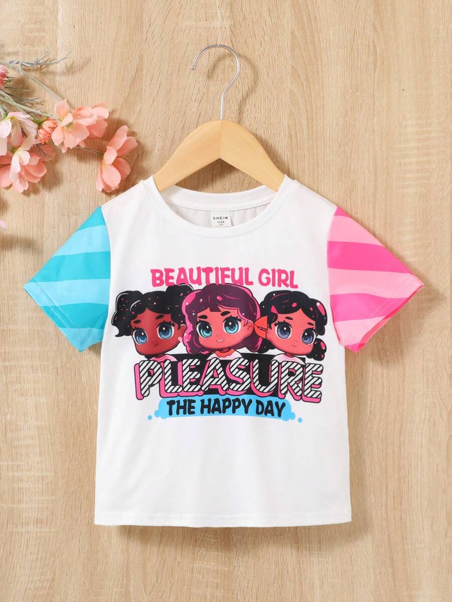 SHEIN Trẻ Cô gái Mát mẻ & Đường phố Mùa xuân/Mùa hè Dệt kim Khối màu Ngắn tay Áo thun Với Vòng cổ - Nhiều màu - Xem 1