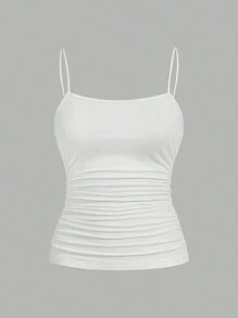 SHEIN EZwear 3 chiếc áo hai dây xếp ly bên hông thường ngày, dáng ôm dành cho nữ, mùa hè - Nhiều màu - Xem 4