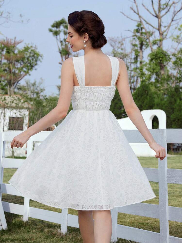 Rural Vacation Style Floral Cutout Umbrella Dress Dress For Spring/Summer White Dress Summer Clothes Kentucky Derby Dress