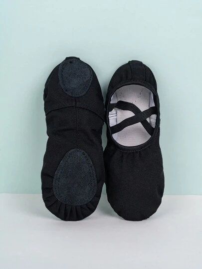 Kids' Black Soft Ballet Dance Shoes With Full Elastic Fabric, Soft Sole, Durable, Slip-On Style