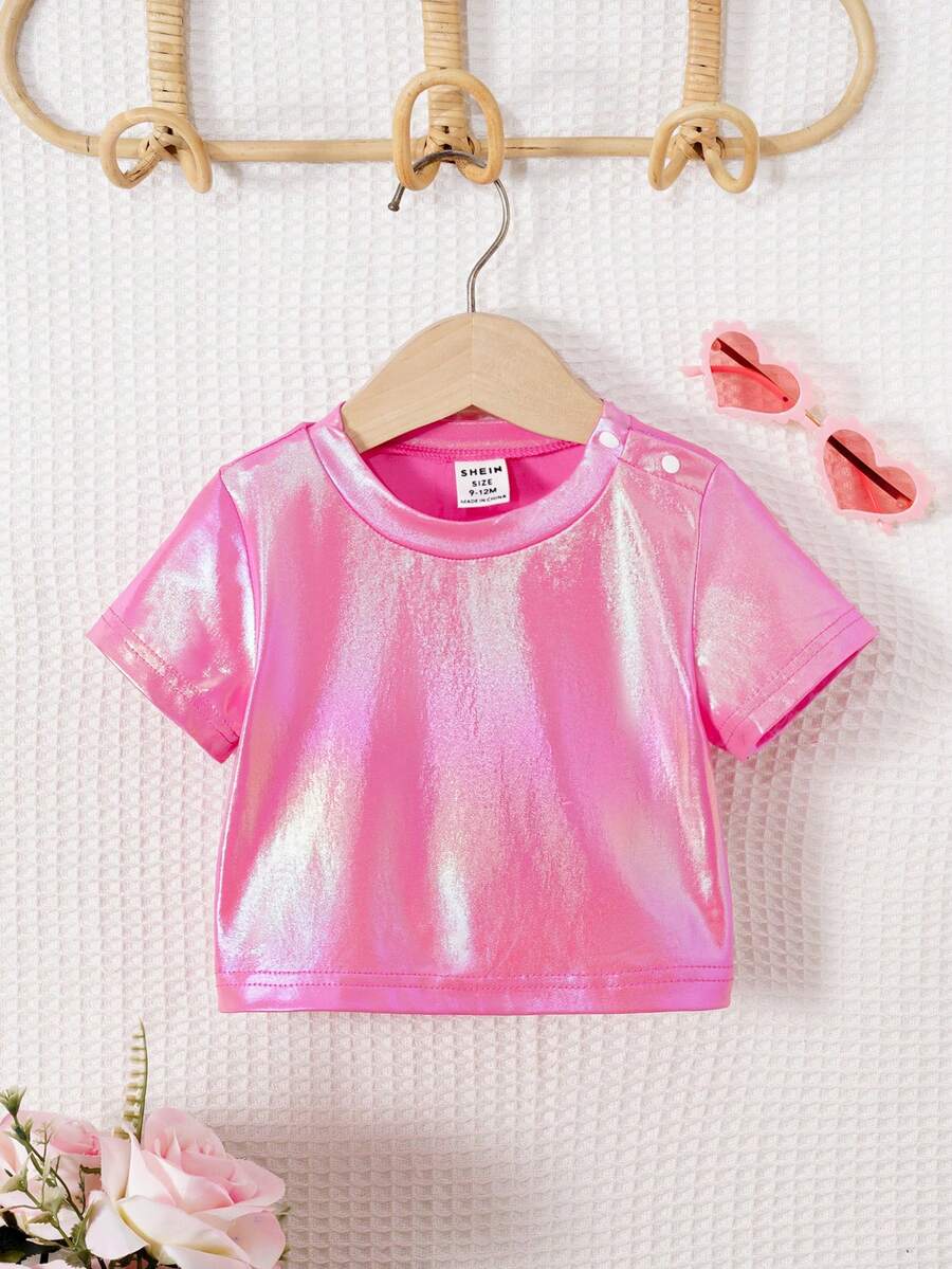 Top Rosa De Manga Corta Fresco Y Elegante Para Bebé Niña - Rosa Fucsia - Ver 1
