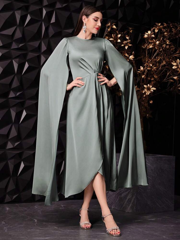 Women's Round Neck Ultra Long Sleeve Dress Long Evening Dresses