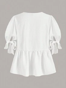 SHEINNeu Women's Solid Color Tie-Waist Shirt - White - View 2