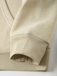 Men's Letter Print Fleece Hooded Sweatshirt - Khaki - View 3