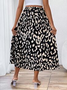 SHEIN Young Casual Elastic High Waist Allover Print Skirt With Adjustable Waistband For Maternity