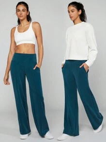 GLOWMODE Modal Silk Touch Wide Leg High Waist Lounge Pants With Side Pockets Daily Casual Fall