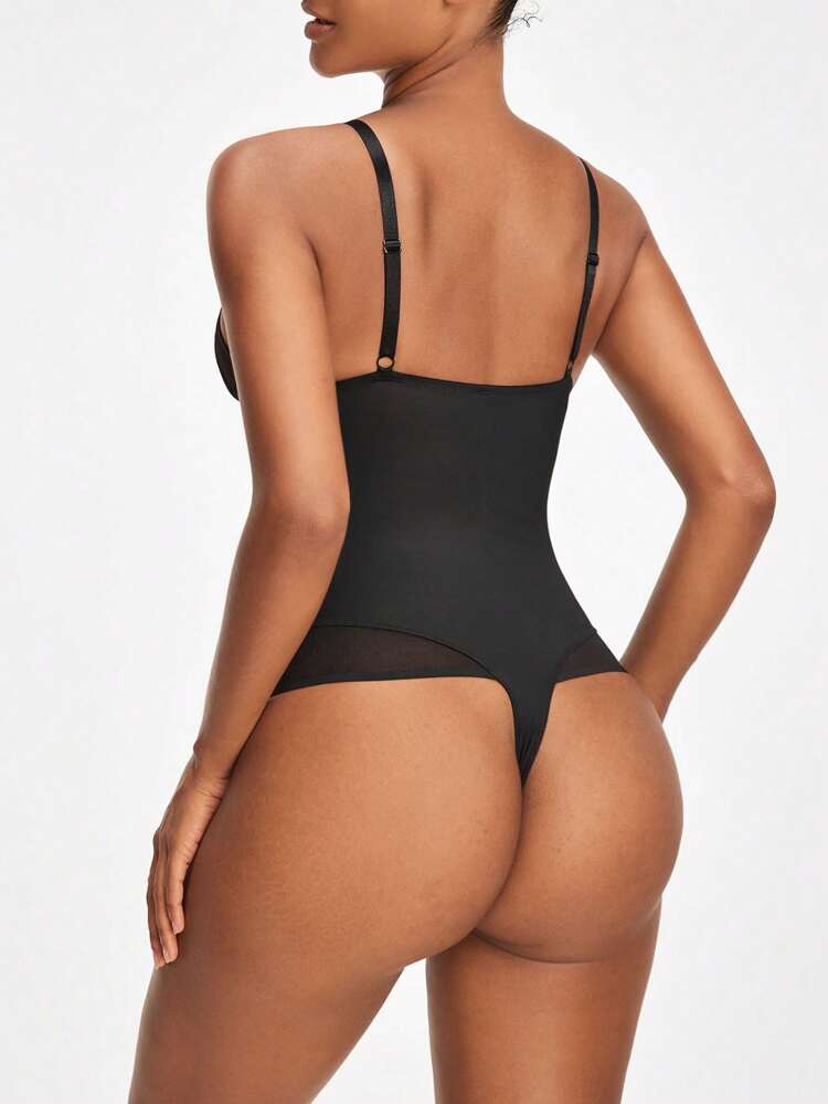 Women's Mesh Splicing Thong Bodysuit Shapewear