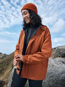 In My Nature Women's Zip Front Drawstring Hooded Outdoor Raincoat Jacket - Coffee Brown - View 5