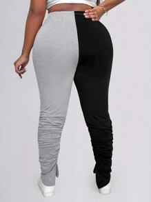 EMERY ROSE Talla grande Pantalones apilados de cintura con cordón fruncido - Negro - Ver 2