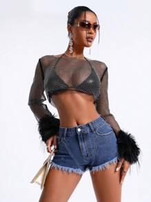 SHEIN BAE Women's Frayed Hem Denim Shorts - Blue - View 4