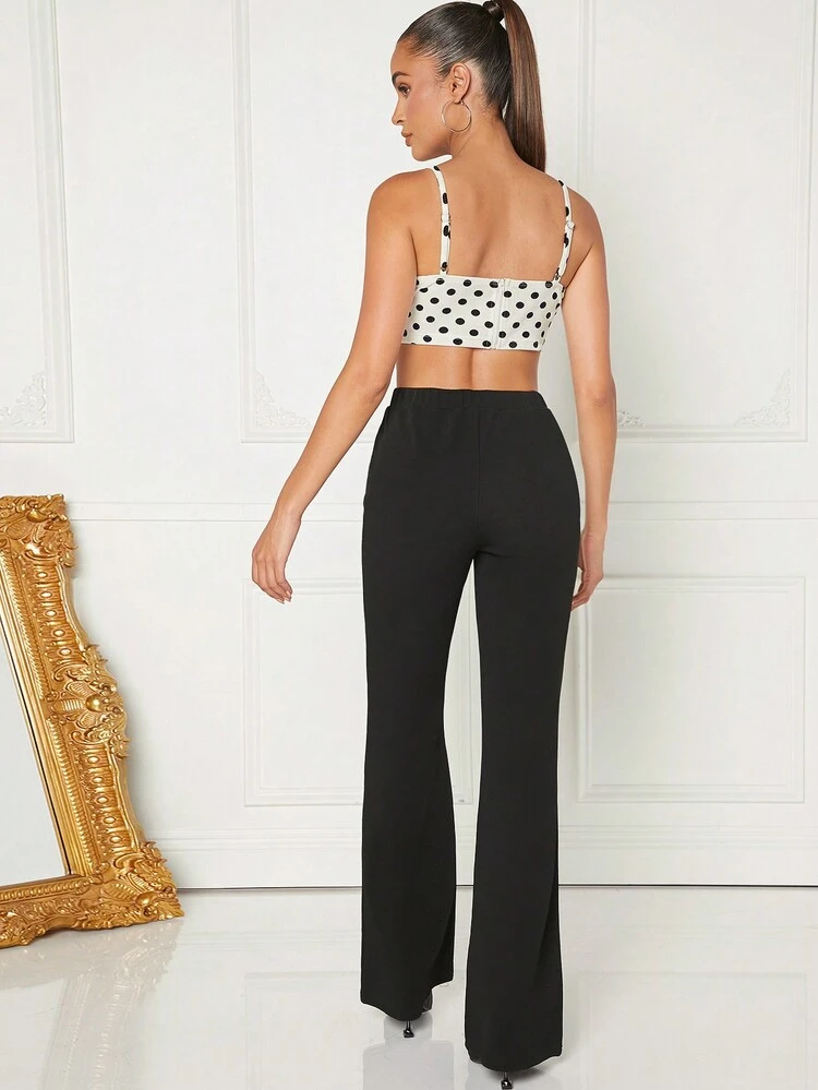 Polka Dot Buckle Top & Pants Two Pieces Set