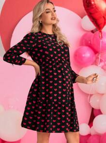 SHEIN Maternity Heart Print Nursing Dress - Red - View 5