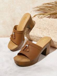 SHEIN Women's High Heel Slippers - Camel - View 2