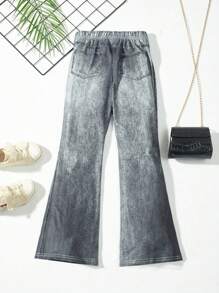 SHEIN Tween Girl Denim Effect Flare Leg Pants - Black - View 2